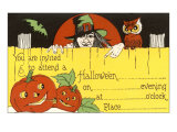 Halloween Party Invitation, Witch, Jack O'Lanterns Print