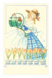 Costumed Lady Watering Daffodils Print Costumed Lady Watering Daffodils Print