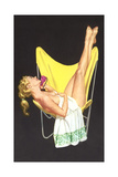 Lady on Telephone with Legs Up on Chair Back Affiches