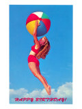 Happy Birthday, Girl Leaping with Beach Ball Lámina giclée Happy Birthday, Girl Leaping with Beach Ball Lámina giclée