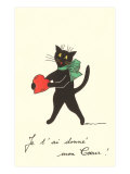 Black Cat with Heart, French I've Given You My Heart Prints