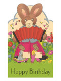 Happy Birthday, Rabbit with Accordion Lámina giclée