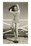 Woman with Platform Pumps and Bathing Suit Prints