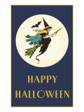 Happy Halloween, Witch on Broom Posters