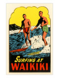 Surfing at Waikiki, Hawaii Prints