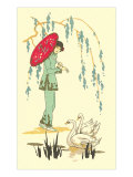 Lady with Parasol and Swans Wydruk giclee