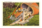 Fishing is Good Here, Creel with Trout Prints Fishing is Good Here, Creel with Trout Prints