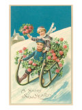 Children and Clover in Sled Posters