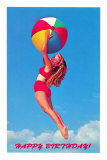 Happy Birthday, Girl Leaping with Beach Ball Posters