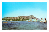 Diamond Head, surfeurs, Hawaï Affiches