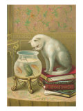 Cat Watching Frog and Fish Impressão giclée Cat Watching Frog and Fish Impressão giclée