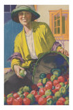 Woman with Basket of Apples Print