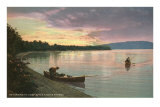Sunset on the Lake, Canoes Print
