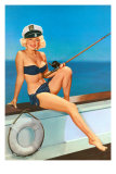 Woman Fishing in Bikini and Captain's Hat Photo
