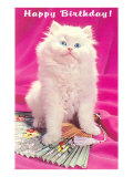 Happy Birthday, Kitten with Fan Lámina giclée