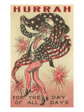 4th of July, Uncle Sam Trotting with Flag Poster