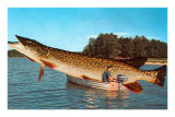 Giant Pike in Boat Posters