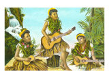 Hawaiian Hula Dancers with Guitar and Ukeleles Lámina giclée Hawaiian Hula Dancers with Guitar and Ukeleles Lámina giclée