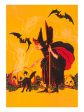 Witch with Goblin Emerging from Pumpkin - Giclee Baskı