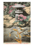 Japanese Lantern, Carp in Pond Posters