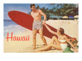 Hawaii, Tourists with Surfboard Posters