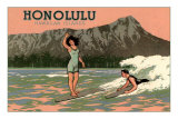 Surfeurs, Honolulu, Hawaï, image Poster