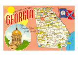 The Peach State, Georgia, Map, Art Print