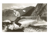 Man Riding Giant Fish Lámina giclée