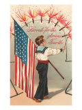 4th of July, Boy with Firecrackers Prints