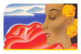 Hawaiian Lady with Hibiscus Posters