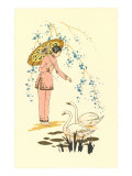 Japanese Woman Feeding Swans Lámina giclée Japanese Woman Feeding Swans Lámina giclée
