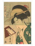 Japanese Woodblock, Geisha Looking in Mirror Prints