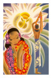 Hawaiian Woman with Passion Flower Print