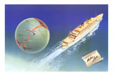 Cruise Ship with Routes on Globe, Matson Line Posters