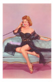 Woman in Black Lingerie on Telephone Affiche