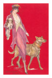 Woman Walking Dogs Prints