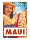 Maui, Hawaiian Lady with Frangipani Leis Posters