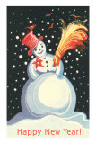 Happy Snowman with Broom Prints