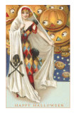 Harlequin Lady with Jack O'Lanterns Print