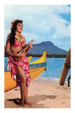 Danceuse hula et Outrigger, Hawaii Posters