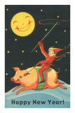 Child Riding Pig by Smiling Moon Posters