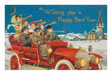 Happy New Year, Revelers in Old Car Photo