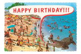 Giant Alligator on Crowded Beach Posters