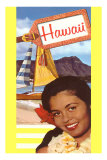 Hawaii, Native Girl with Sailboat Posters