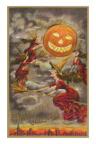 Halloween Greetings, Witches and Jack O'Lantern Print
