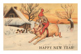 Bonne année, lutin à dos de cochon Poster