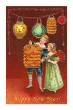 Happy New Year, Children with Chinese Lanterns Prints