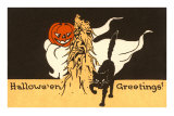 Halloween Greetings, Black Cat, Jack O'Lantern Posters