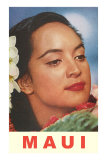 Maui, Hawaiian Lady with Frangipanis in Hair Posters