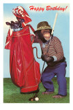 Chimpanzee with Golf Bag Poster